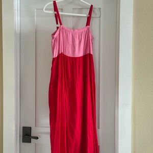 Petal and Pup Colorblock Pink and Red Maxi Dress with back Front
